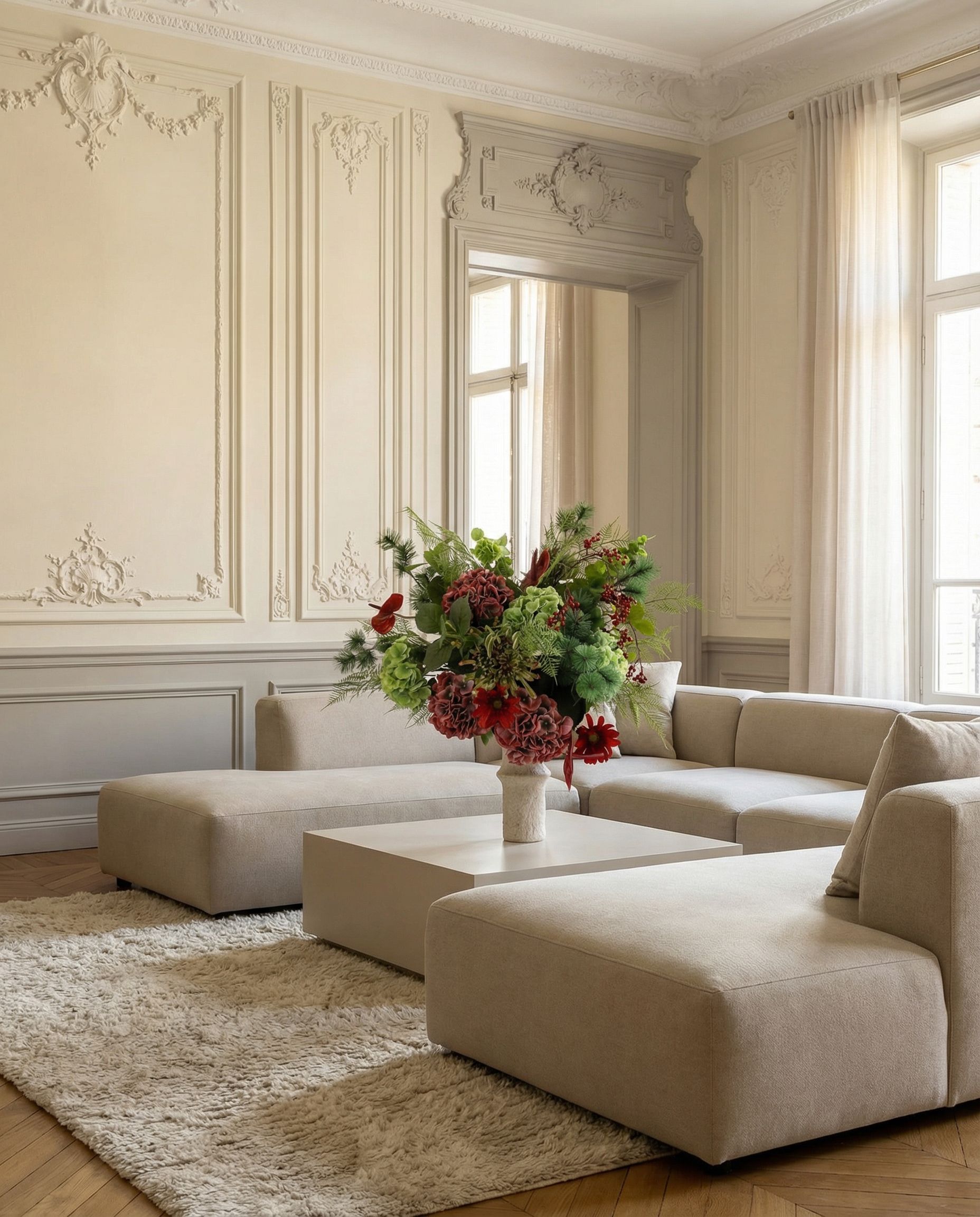 Crimson Evergreen met vaas — kunstbloemen bundel van Botane, detailfoto 4