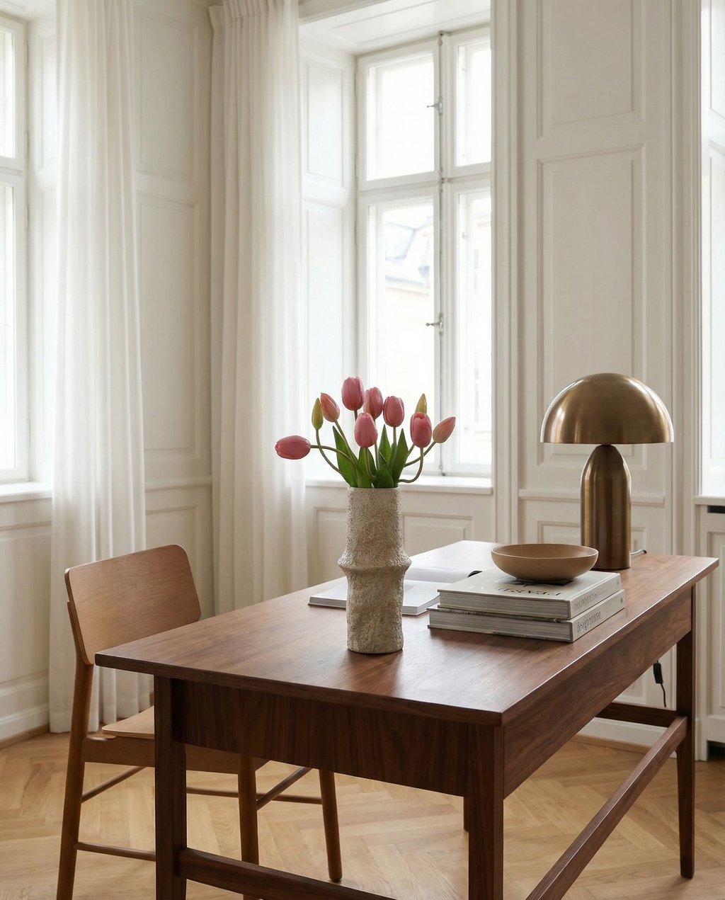 Pink Tulip Bouquet met vaas — kunstbloemen bundel van Botane, detailfoto 3