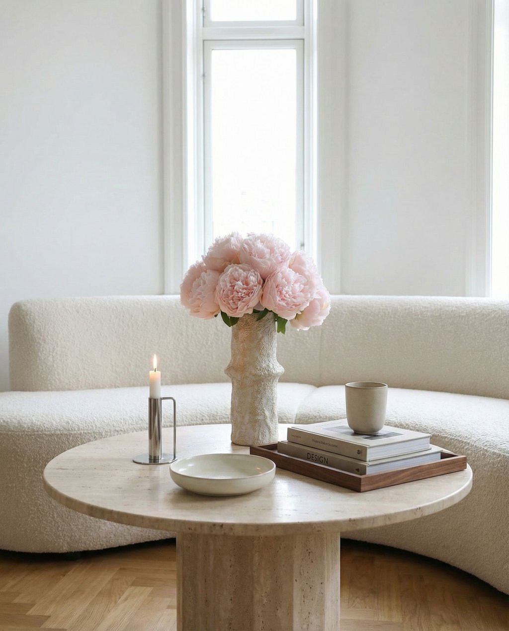 Light Pink Mini Peony Bouquet met vaas