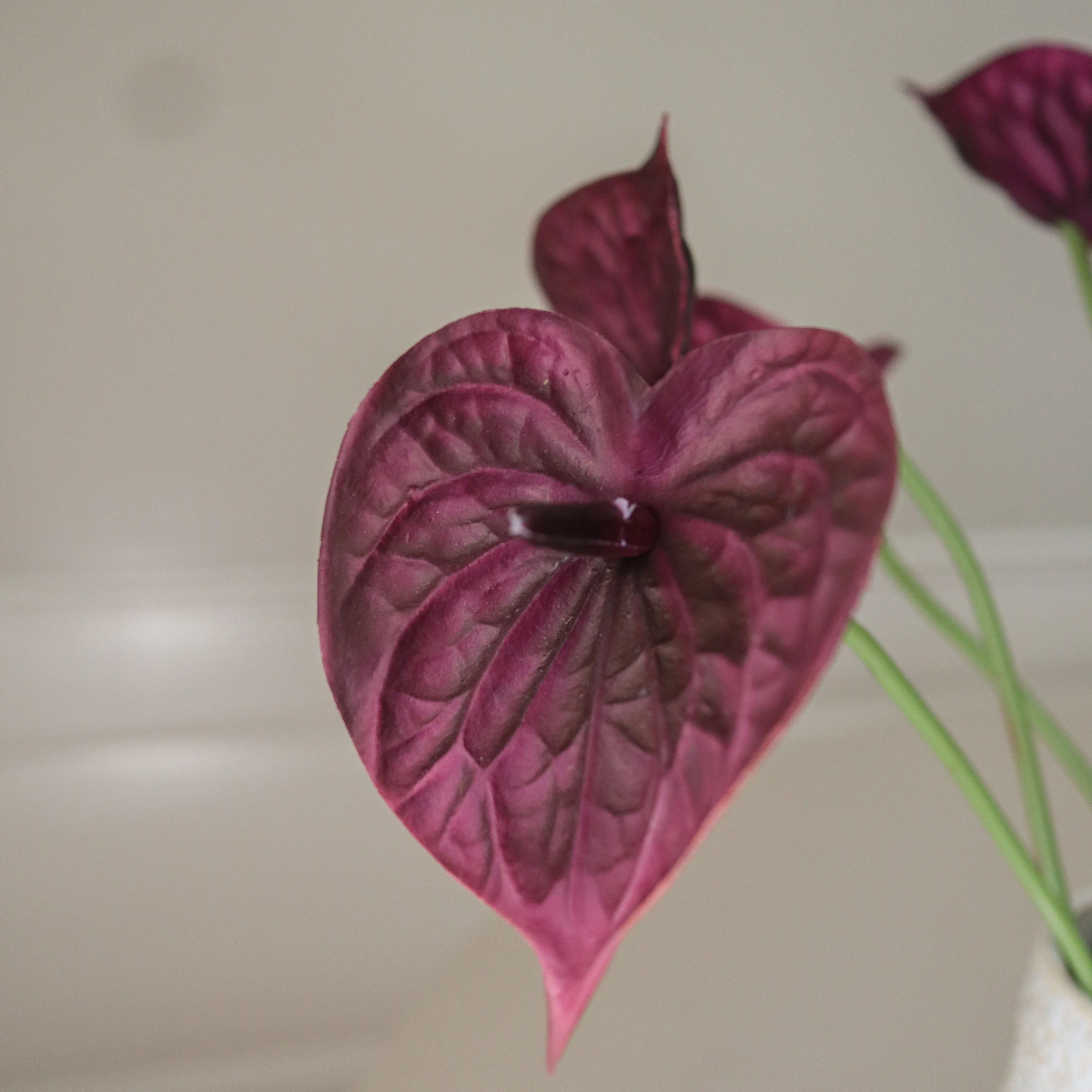 Purple Anthurium Bouquet - kunstbloemen boeket in interieur setting
