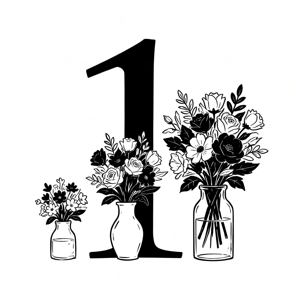 Illustratie van drie vazen met bloemen